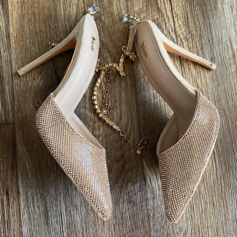 Ankle Strap Rhinestone Heeled Pumps Size 10